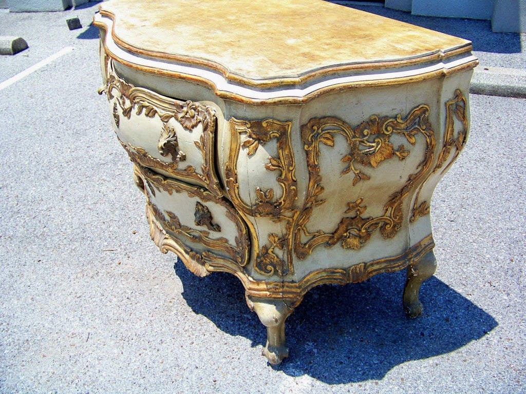 19th Century Large paint & gilt Venetian ( Italian ) rococo bombe  commode