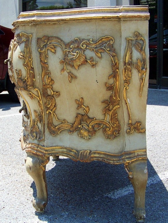 Wood Large paint & gilt Venetian ( Italian ) rococo bombe  commode
