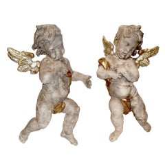 Pair of  large wood putti or cherubs