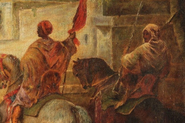 19th c. Orientalist Painting, style of Schreyer In Excellent Condition In Nashville, TN