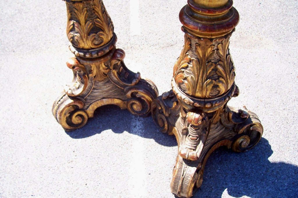 19th Century Pair of Monumental Italian / French Giltwood Torchieres