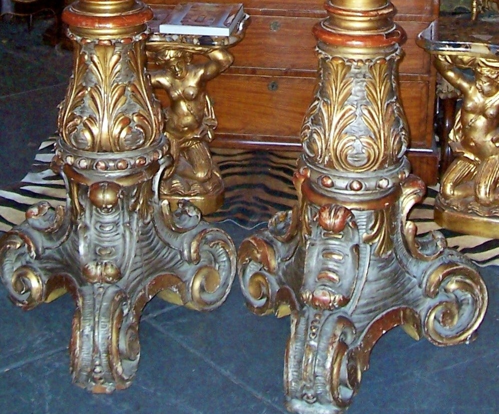 Wood Pair of Monumental Italian / French Giltwood Torchieres