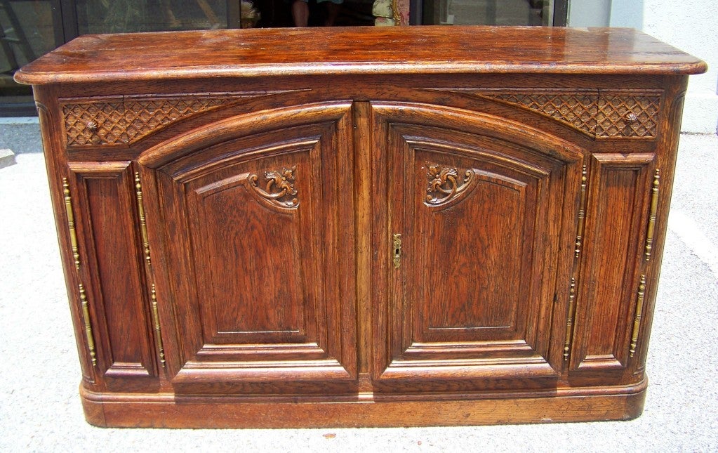 French Oak Provincial Style 4 Door and 2 Drawer Cabinet or Console  In Good Condition In Nashville, TN