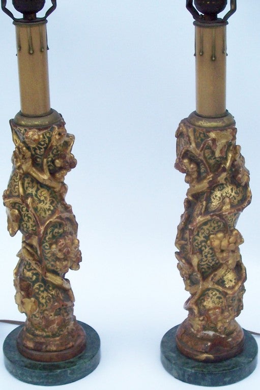Wood Pair of Venetian Solomonic Giltwood Fragments Now Lamps For Sale