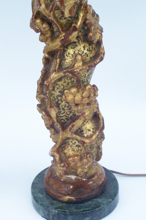 Pair of Venetian Solomonic Giltwood Fragments Now Lamps For Sale 1