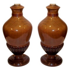 Pair Of Mahogany Melon Forms Now Lamps