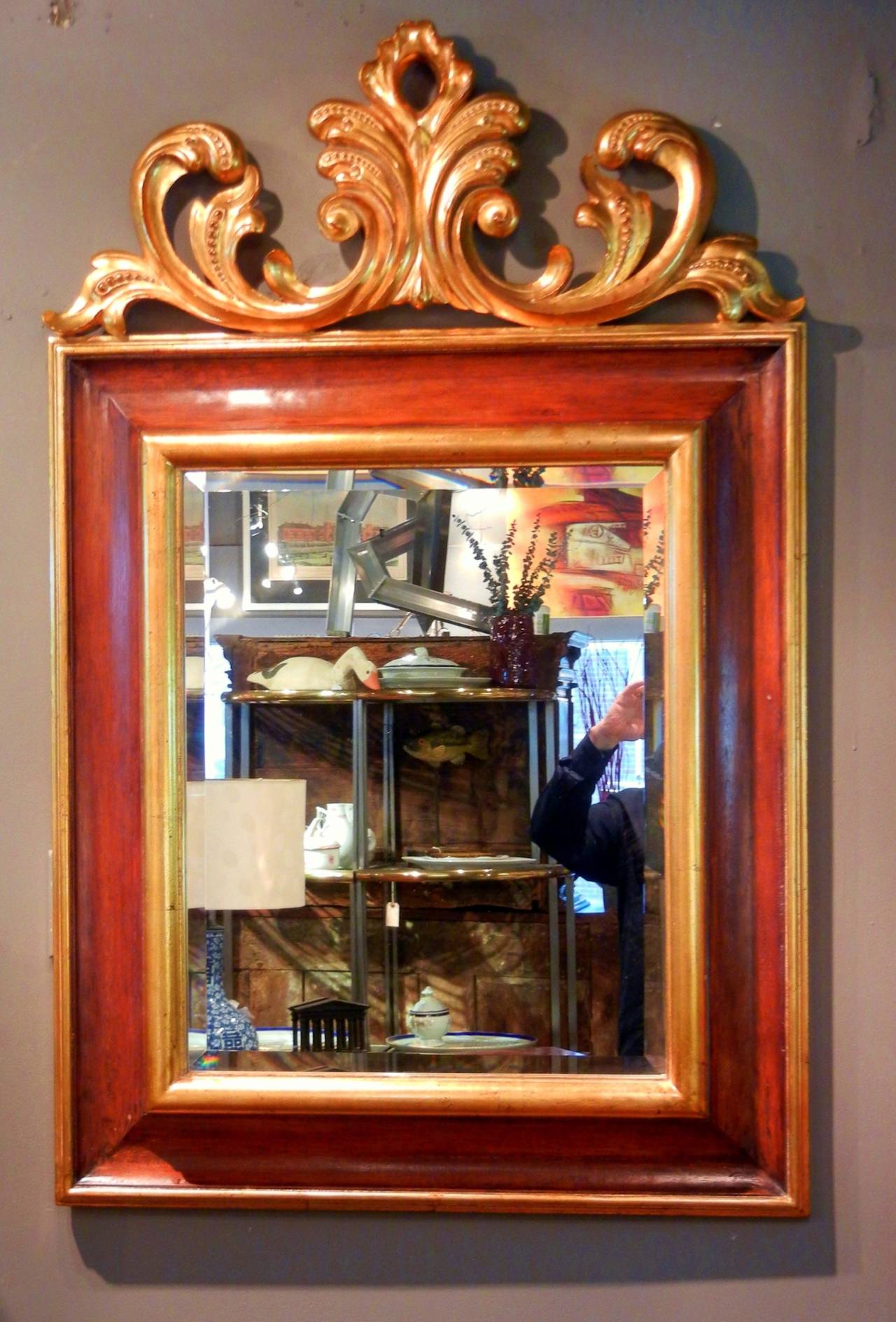 Beveled Large Carved and Gilt Mahogany Mirror by Harrison & Gil (later Christopher Guy) For Sale