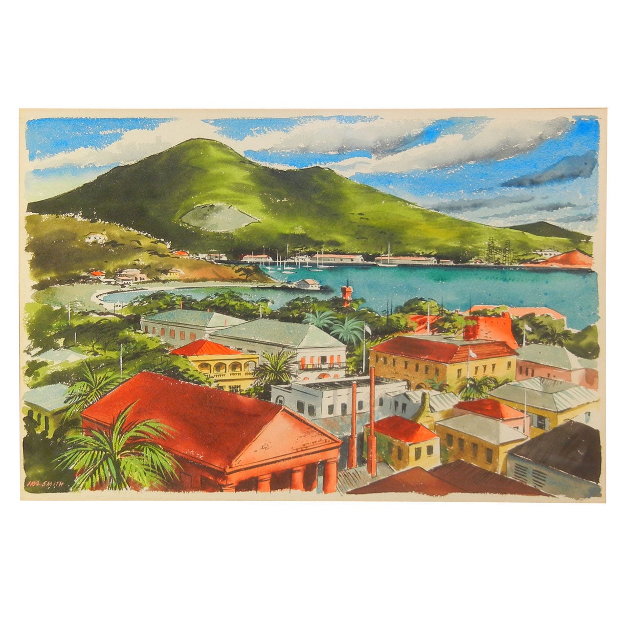 Charlotte Amalie, St. Thomas Watercolor by Ira Smith circa 1958