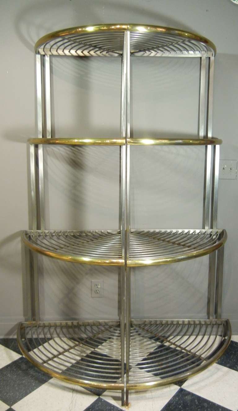 Pair of Modernism Steel and Brass Corner Baker's Racks, France, circa 1935 In Good Condition For Sale In Quechee, VT
