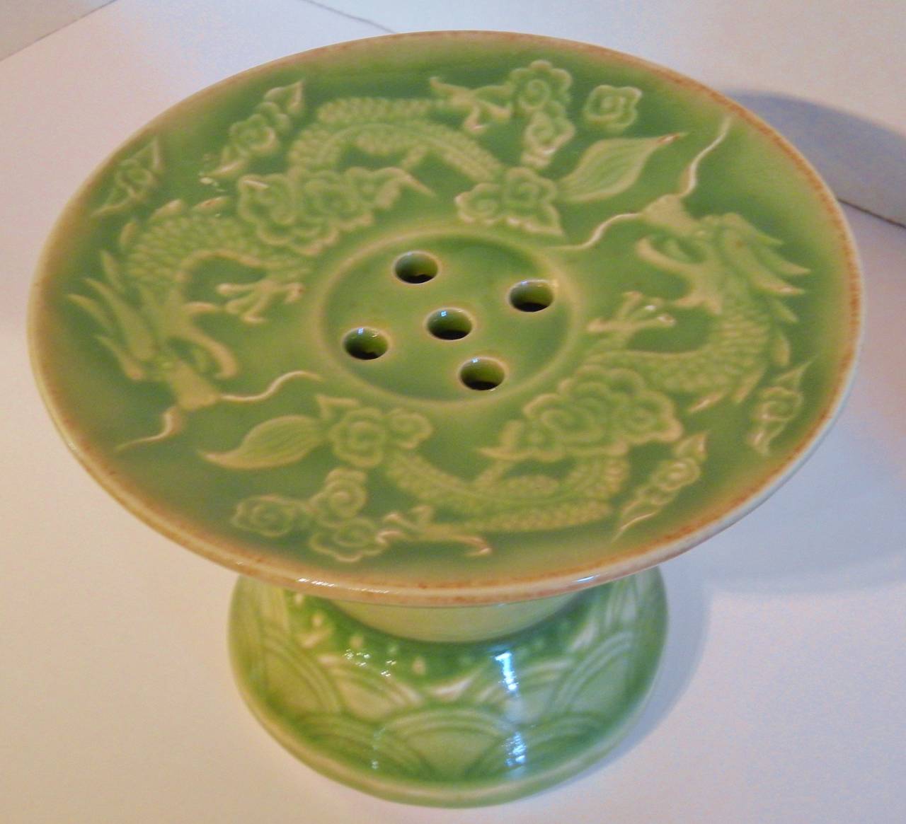 19th Century Celadon Dragon Trick Cup on Stand, Qianlong Emperor