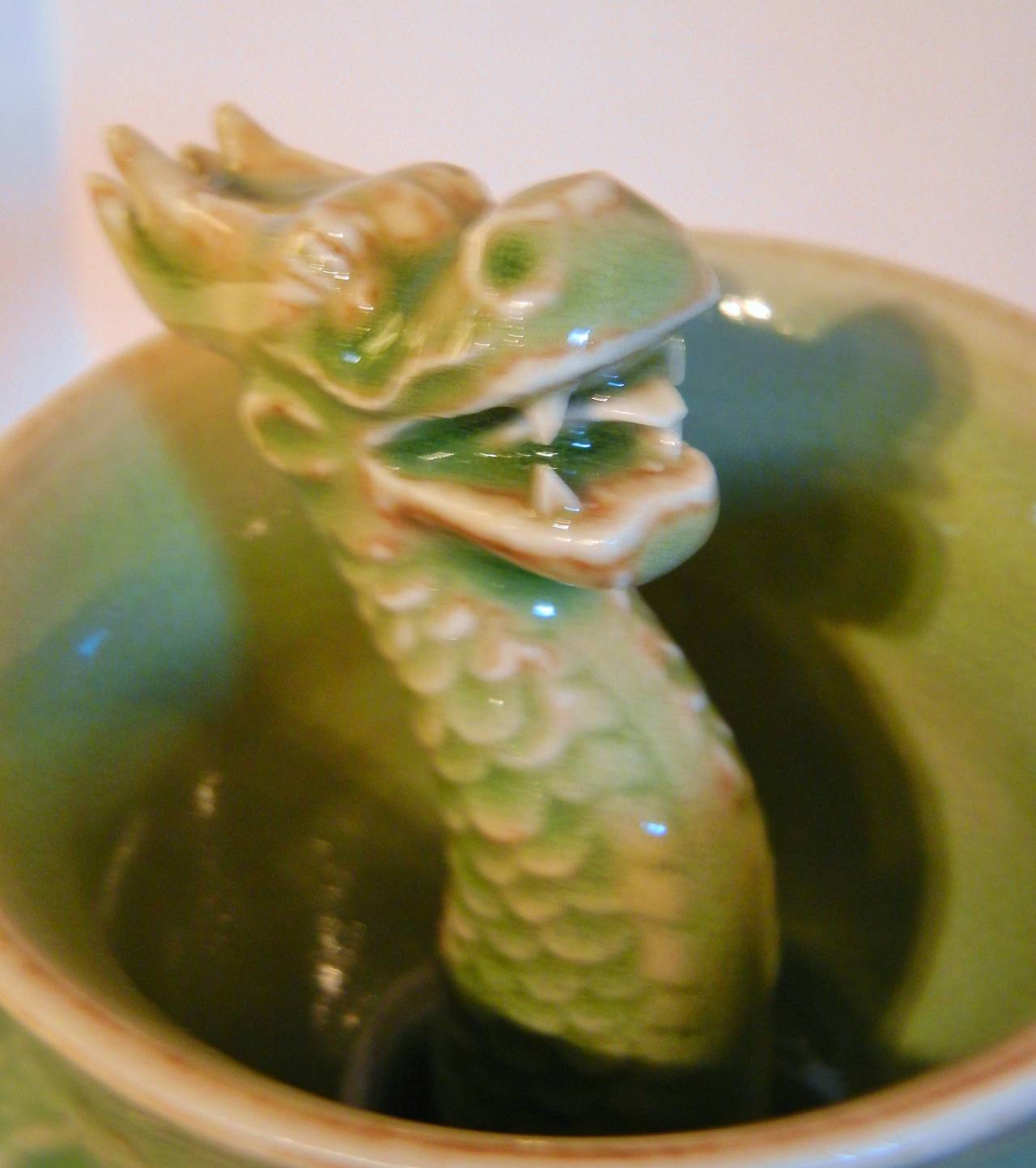 Celadon Dragon Trick Cup on Stand, Qianlong Emperor 1