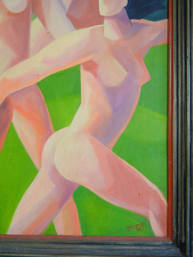 20th Century The Dancers, American Figurative Expressionist Oil Painting on Canvas
