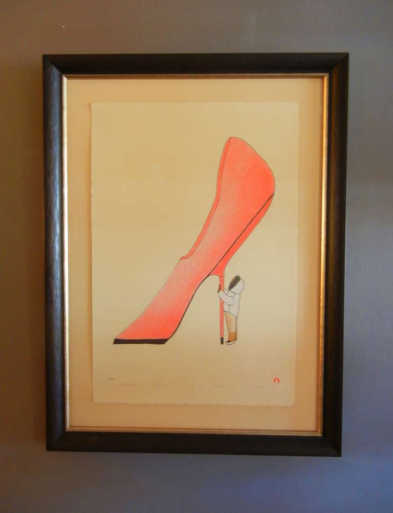 Contemporary Stiletto, Lithograph by Kavavaow Mannomee, Cape Dorset Inuit Collection, 2010