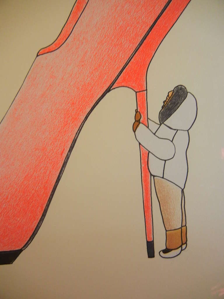 Canadian Stiletto, Lithograph by Kavavaow Mannomee, Cape Dorset Inuit Collection, 2010