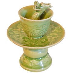 Celadon Dragon Trick Cup on Stand, Qianlong Emperor