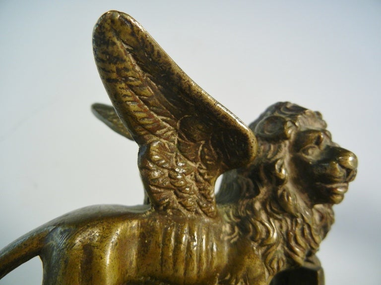 Grand Tour Souvenir Small Bronze Figure of the Lion of Venice In Good Condition In Quechee, VT