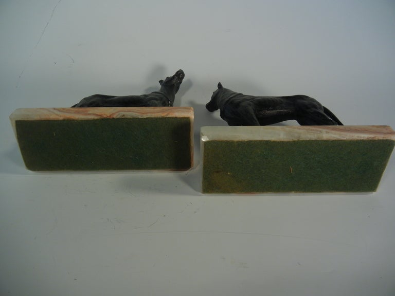 Great Dane Bookends in Black-Patinated Spelter on Marble Plinths In Good Condition In Quechee, VT