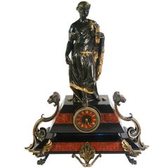 Antique Napoleon III Bronze and Marble Clock Depicting Minerva as Bringer of Peace