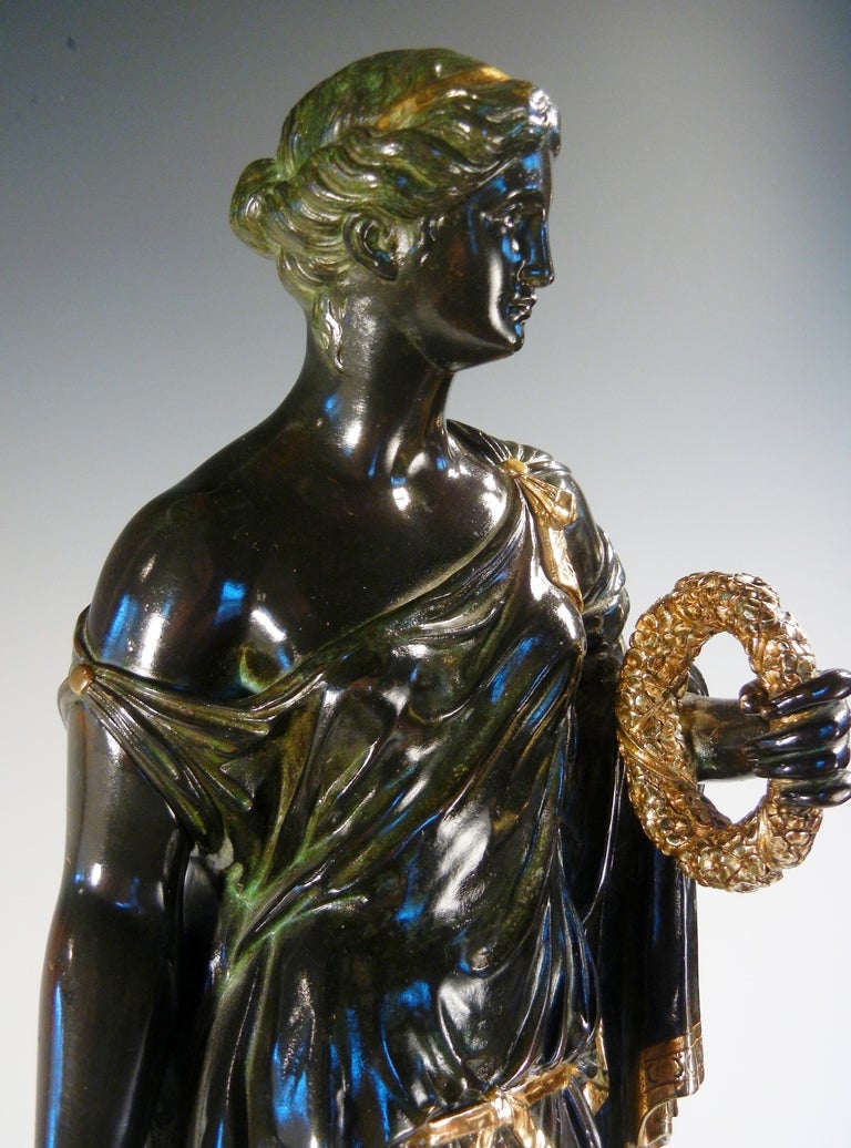 Neoclassical Revival Napoleon III Bronze and Marble Clock Depicting Minerva as Bringer of Peace For Sale