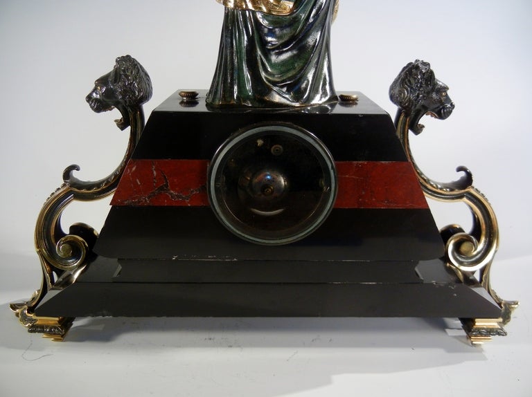 19th Century Napoleon III Bronze and Marble Clock Depicting Minerva as Bringer of Peace For Sale
