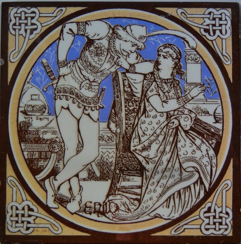 Aesthetic Movement 8 Different Minton Tiles by John Moyr Smith Depicting Malory's Le Morte d'Arthur