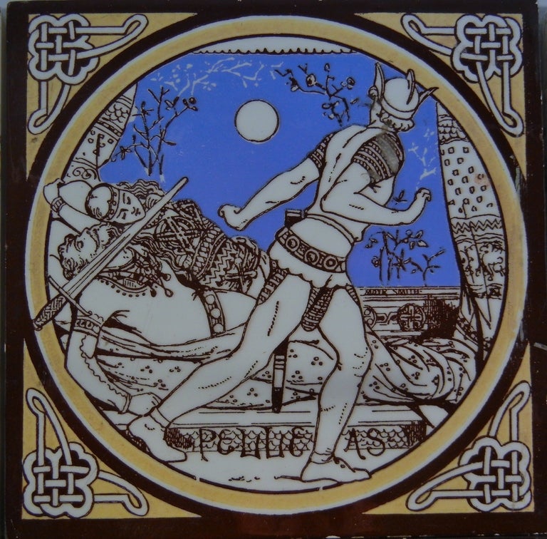 British 8 Different Minton Tiles by John Moyr Smith Depicting Malory's Le Morte d'Arthur