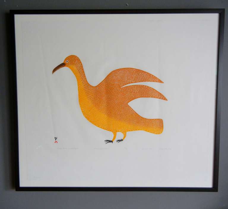 Large Bird in Sunlight by Kingmeata Etidlooie, Cape Dorset Inuit Print, 1980 3