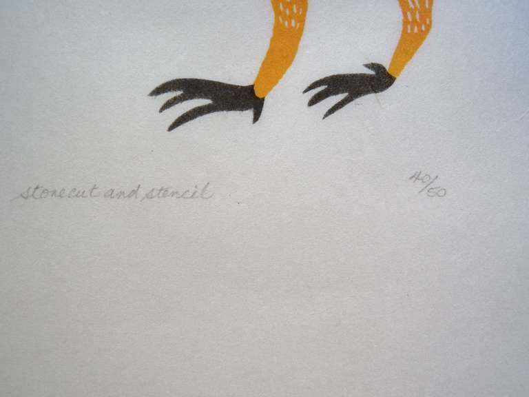 20th Century Large Bird in Sunlight by Kingmeata Etidlooie, Cape Dorset Inuit Print, 1980