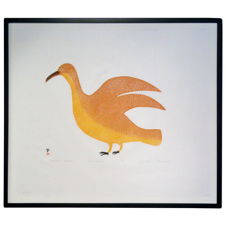 Large Bird in Sunlight by Kingmeata Etidlooie, Cape Dorset Inuit Print, 1980