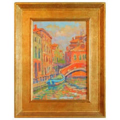 Vintage "Venice I" by American Impressionist Lief Nilsson, Oil on Panel, 1995