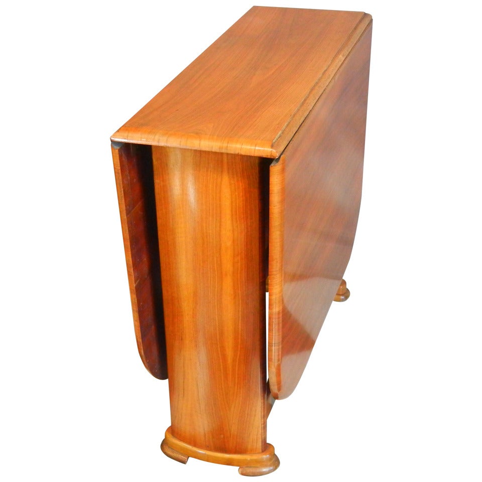 Art Deco Drop Leaf Table in Wide-Board Cherrywood, Seats Six