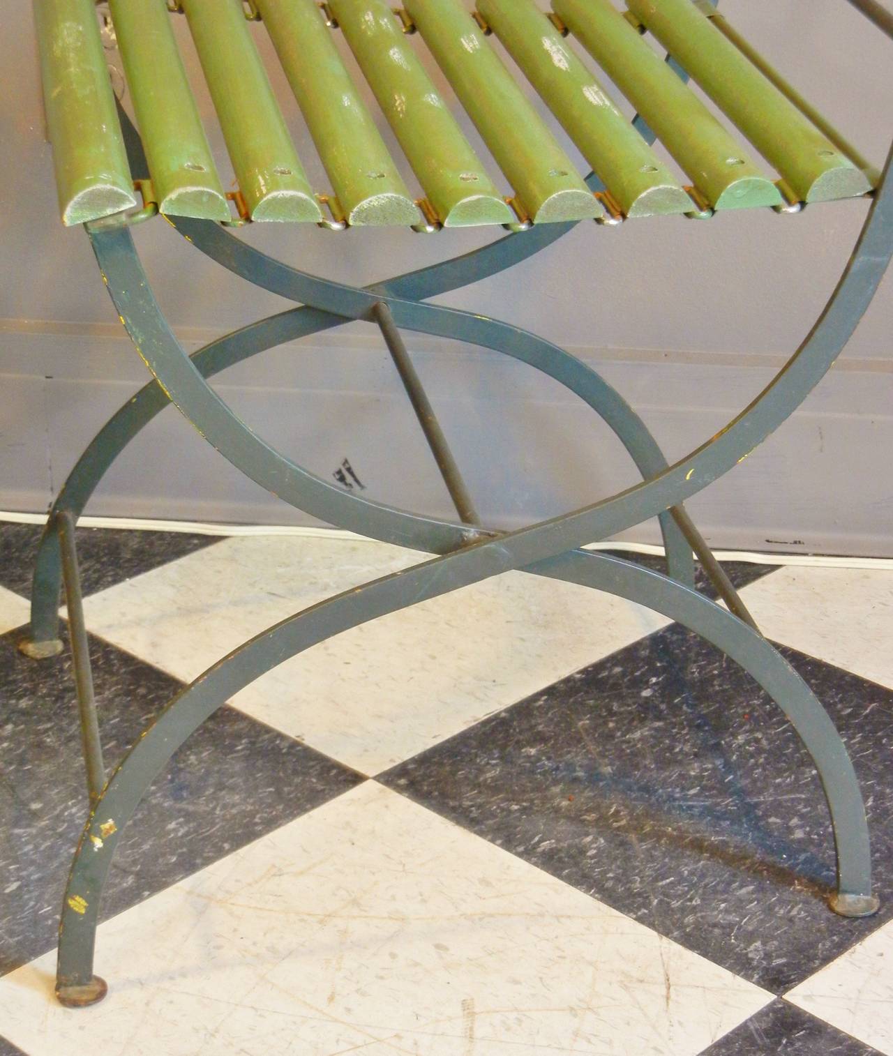 Early 20th Century Art Deco Period Folding Garden Chairs, Stylized Palm Trees, Set of Four