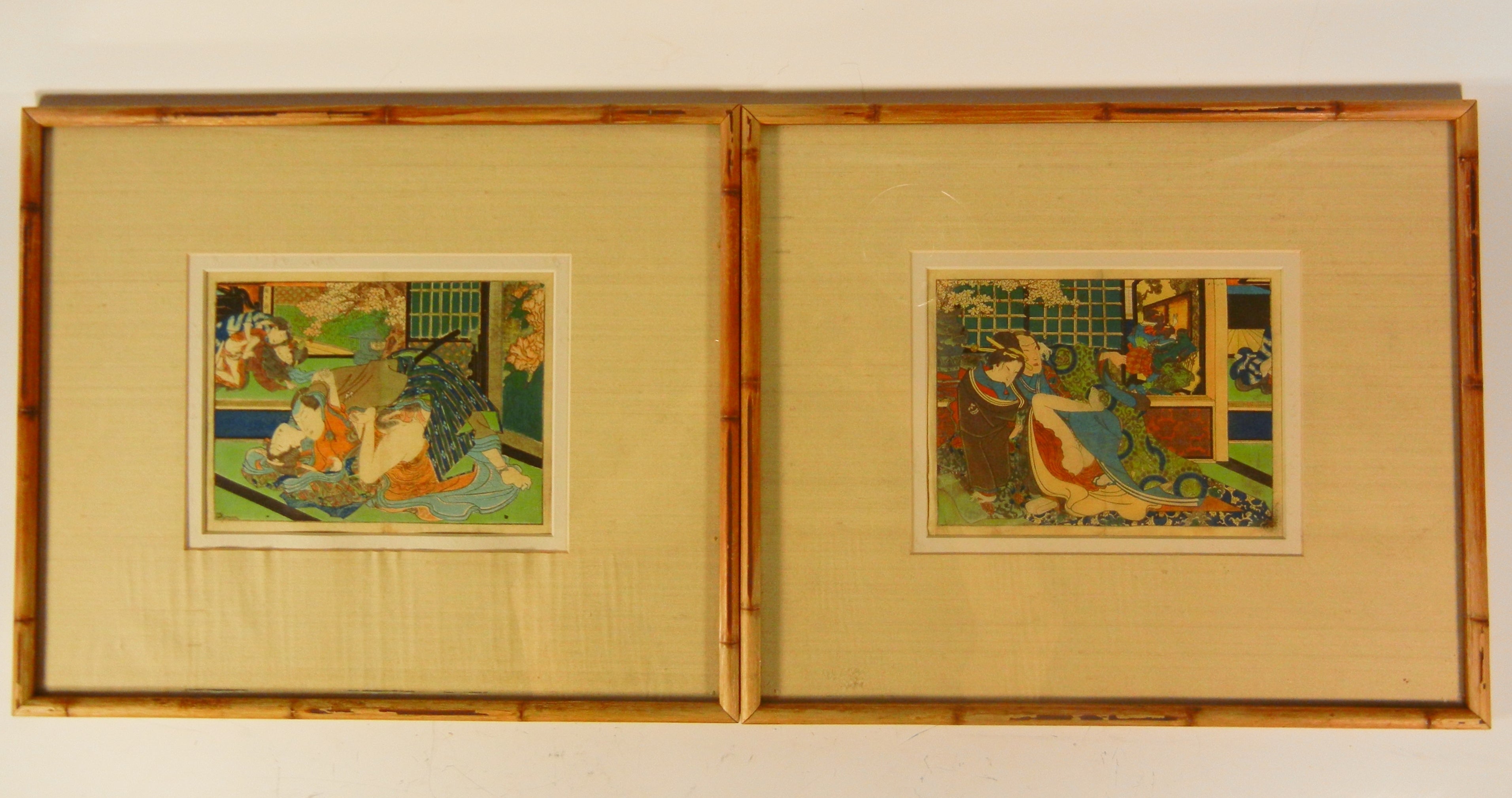 Two Shunga Woodblock Prints, Erotica by Anonymous, Japan c. 1860