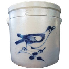 Antique Eastern U.S. Soneware 3-Gallon Crock with Singing Bird