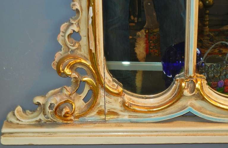 Mid-20th Century Art Deco Period Baroque-Style Large Mantel Mirror in Painted Gesso For Sale