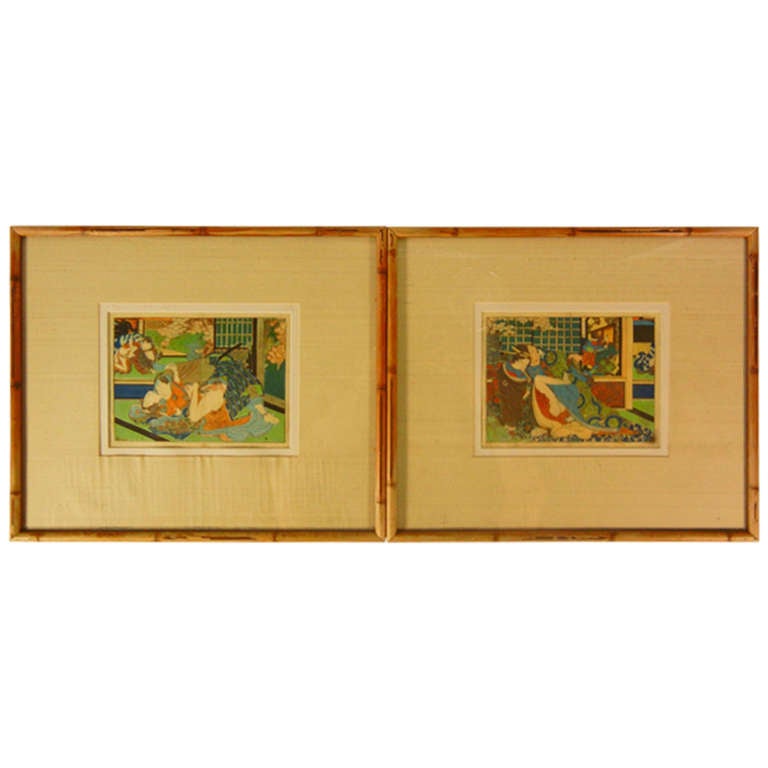 Dos xilografías Shunga, Erótica por Anónimo, Japón c. 1860