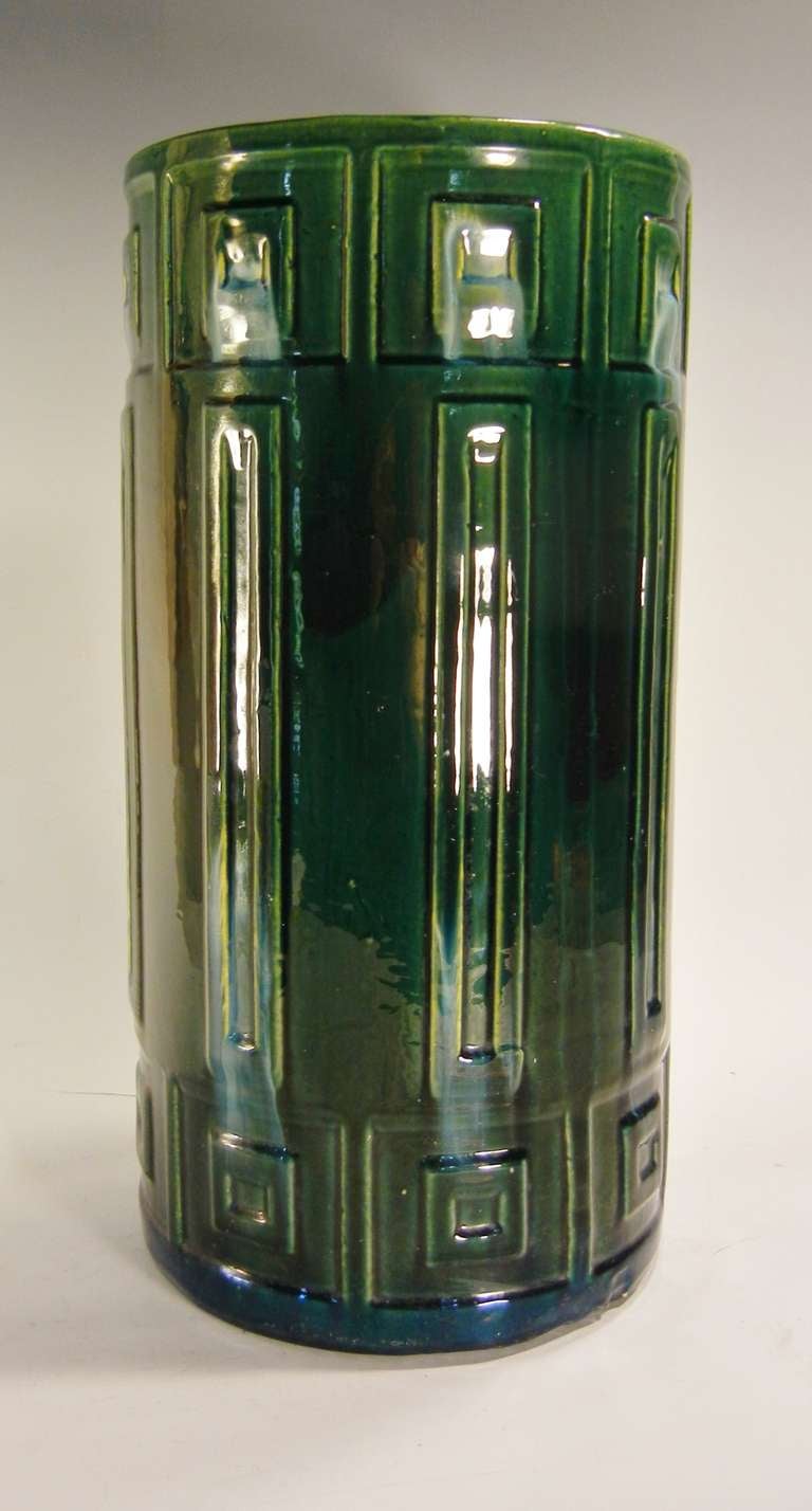 Arts and Crafts Period Ceramic Umbrella Stand in the Prairie School