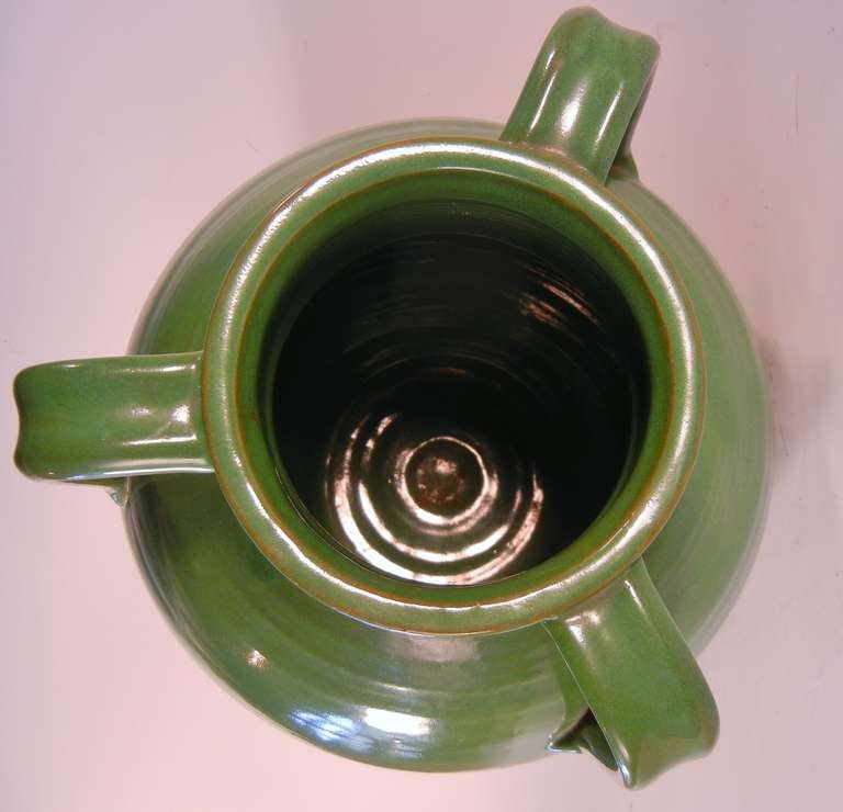 American Early North Carolina Art Pottery Porch Vase in Green Glaze