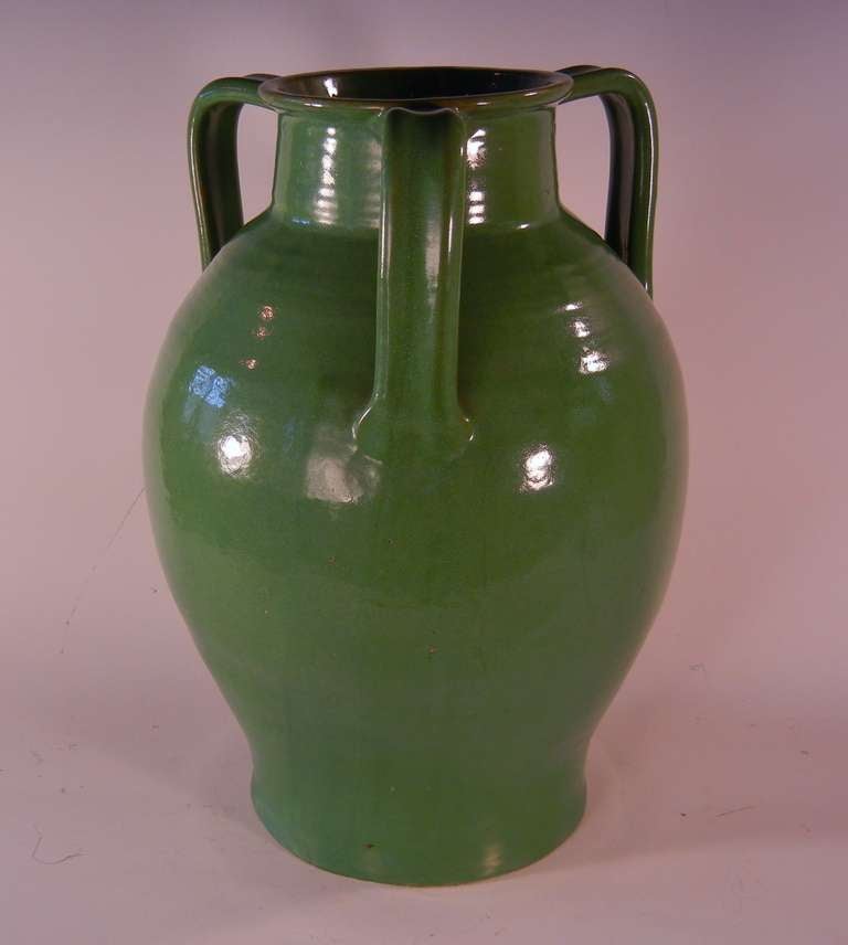 Early North Carolina Art Pottery Porch Vase in Green Glaze 2