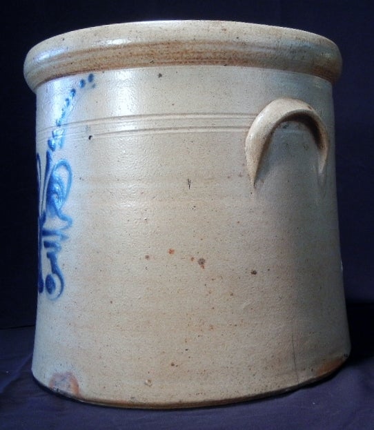 American Four Gallon Stoneware Crock with Stylized Flower