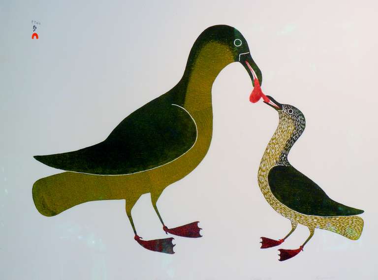 Feeding the Young, Inuit Stonecut, Kingmeata Etidlooie, Cape Dorset 1986