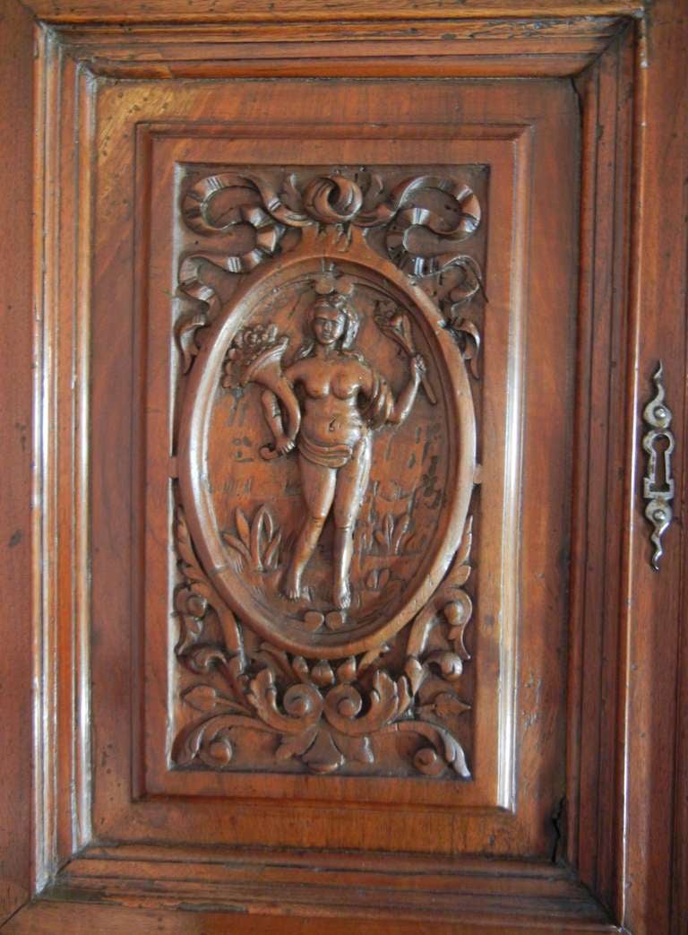 Hand-Carved Armoire a Deux Corps, Renaissance Period, Burgundian-Lyonnais School For Sale