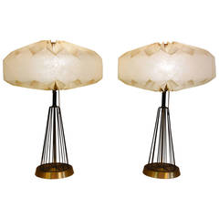 Pair of Mid-Century Space Age Table Lamps with Fiberglass Shades