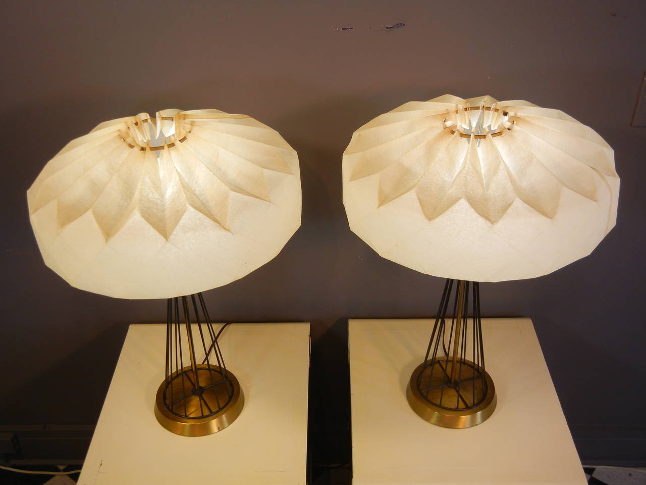 Mid-20th Century Pair of Mid-Century Space Age Table Lamps with Fiberglass Shades