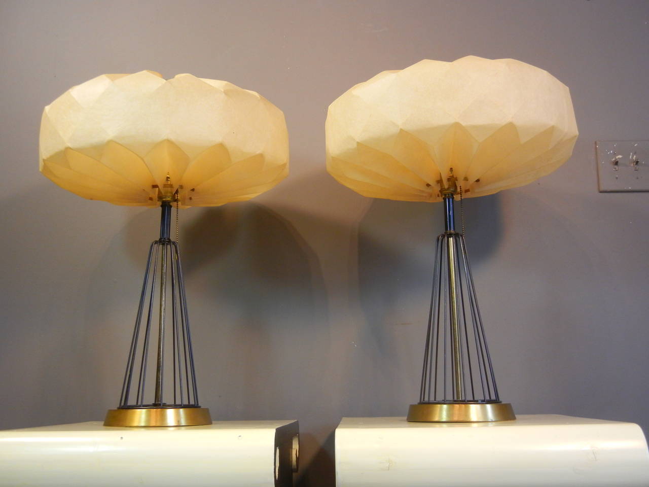 American Pair of Mid-Century Space Age Table Lamps with Fiberglass Shades