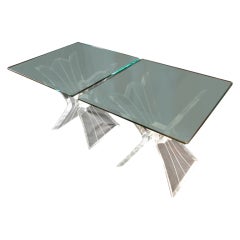 Pair of Post-Modern Lucite &  Glass Butterfly End Tables