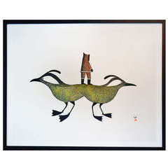 Vintage "Birds Startled by Man" by Kingmeata Etidlooie, Cape Dorset Inuit Collection