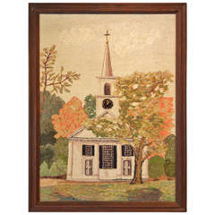 Hooked Rug Portrait of a Vermont Meeting House in Late September