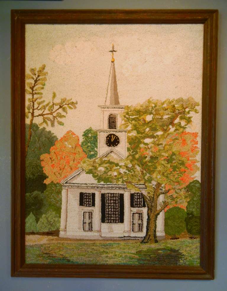 Hooked Rug Portrait of a Vermont Meeting House in Late September 2