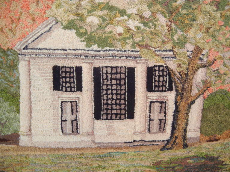 American Hooked Rug Portrait of a Vermont Meeting House in Late September